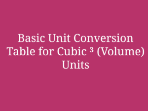 Basic Unit Conversion Table for Cubic ³ (Volume) Units