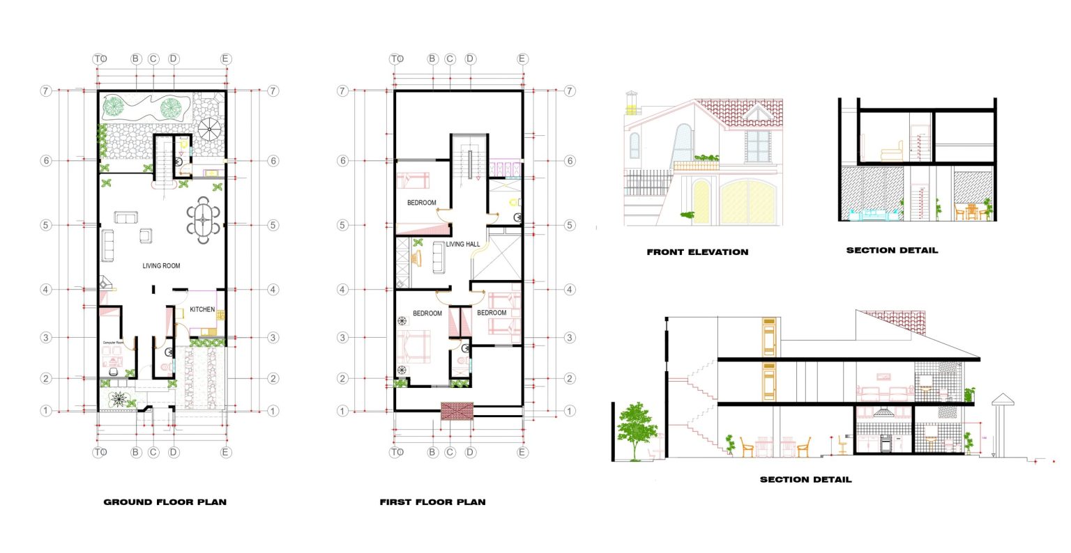 Simple Two story House Floor plan AutoCAD & PDF Download - Civil ...