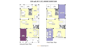 1250 sqft (25′ X 50′) HOUSE FLOOR PLAN(Ground + First Floor) AutoCAD & PDF Download