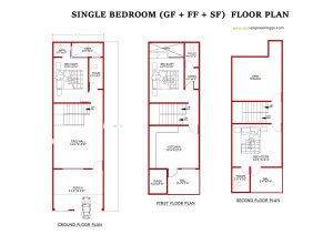 15’X 49’2” Single Bedroom House Design (G+2) AutoCAD & PDF Download