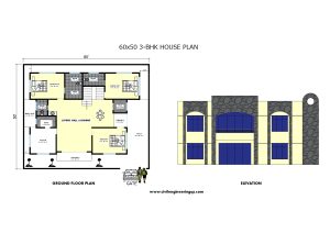50 x 60 -3BHK Floor Plan with Elevation AutoCAD & PDF Download
