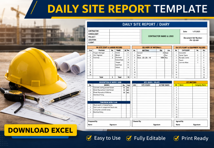 Daily Site Report / Diary Template for Construction Projects