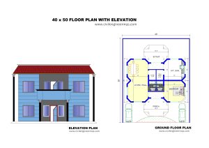 40 x 50 Floor Plan with Elevation AutoCAD & PDF Download