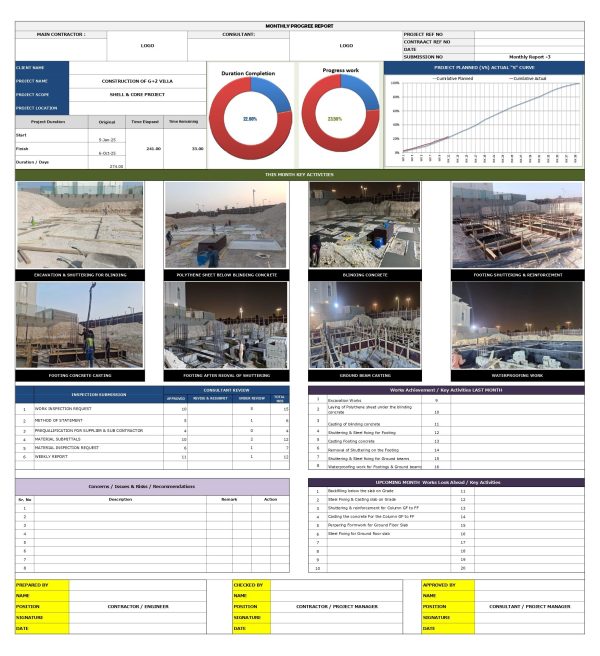 Project Monthly Progress Report Template - Civil Engineering QS
