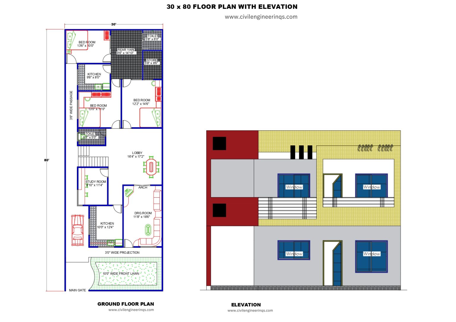 Simple Two story House Floor plan AutoCAD & PDF Download - Civil ...