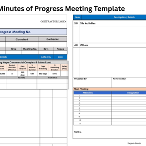 Projects Minutes of Progress Meeting Template