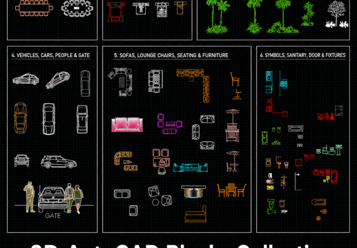 2D AutoCAD Blocks Collection – Furniture, Vehicles, People & Landscape | DWG